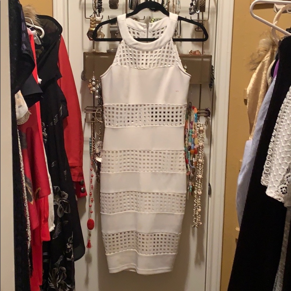 White dress with cut panel insets